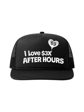 Black Trucker Hat with White I Love $3x AFTER HOURS